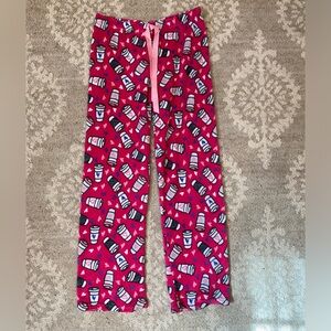 Bobbie Brooks Sleepwear Pink Fluffy Fleece Pajama Pants Coffee Cup Theme Size M